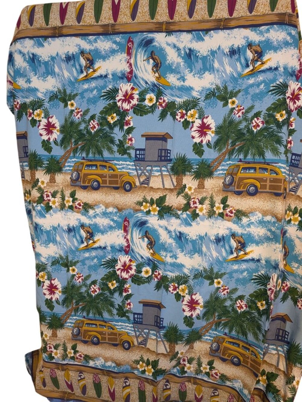 Tropical Surf Beach Shower Curtain Woody Cars & Surfboards Design 66"x 140" Wide